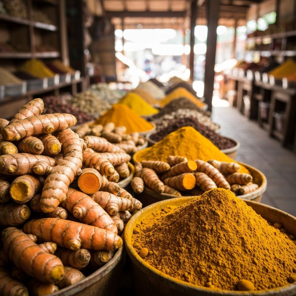 Fresh turmeric roots and turmeric powder from tropical sources